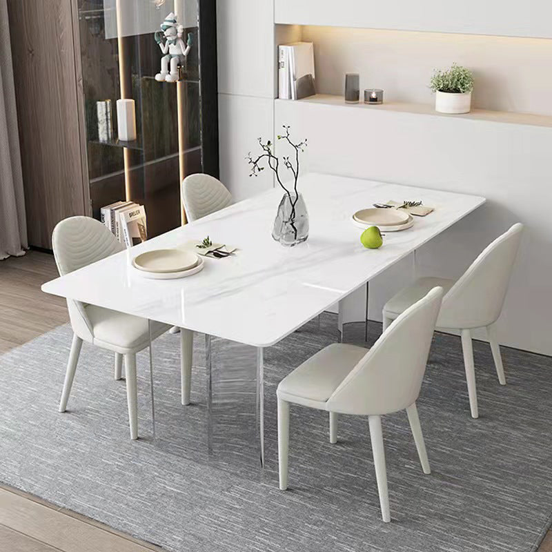 Modern White Dining Room Table Rectangle Acrylic and Stone Double Pedestal Table Clearhalo 'Dining Tables & Seating' 'Dining Tables' 'dining_table' 'furn' 'furn_dining_table' 'Furniture' 'furniture_dining_table' 'Kitchen & Dining Furniture' 'kitchen' 'kitchen_dining_table' 4900425