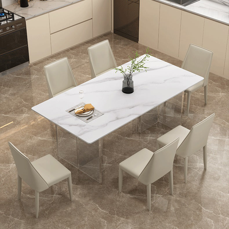 Modern White Dining Room Table Rectangle Acrylic and Stone Double Pedestal Table Clearhalo 'Dining Tables & Seating' 'Dining Tables' 'dining_table' 'furn' 'furn_dining_table' 'Furniture' 'furniture_dining_table' 'Kitchen & Dining Furniture' 'kitchen' 'kitchen_dining_table' 4900426
