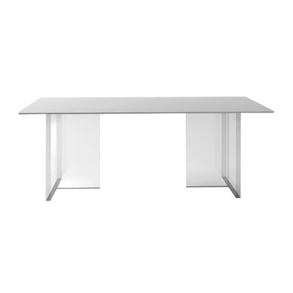 Modern White Dining Room Table Rectangle Acrylic and Stone Double Pedestal Table White Without Chairs Clearhalo 'Dining Tables & Seating' 'Dining Tables' 'dining_table' 'furn' 'furn_dining_table' 'Furniture' 'furniture_dining_table' 'Kitchen & Dining Furniture' 'kitchen' 'kitchen_dining_table' 4900427