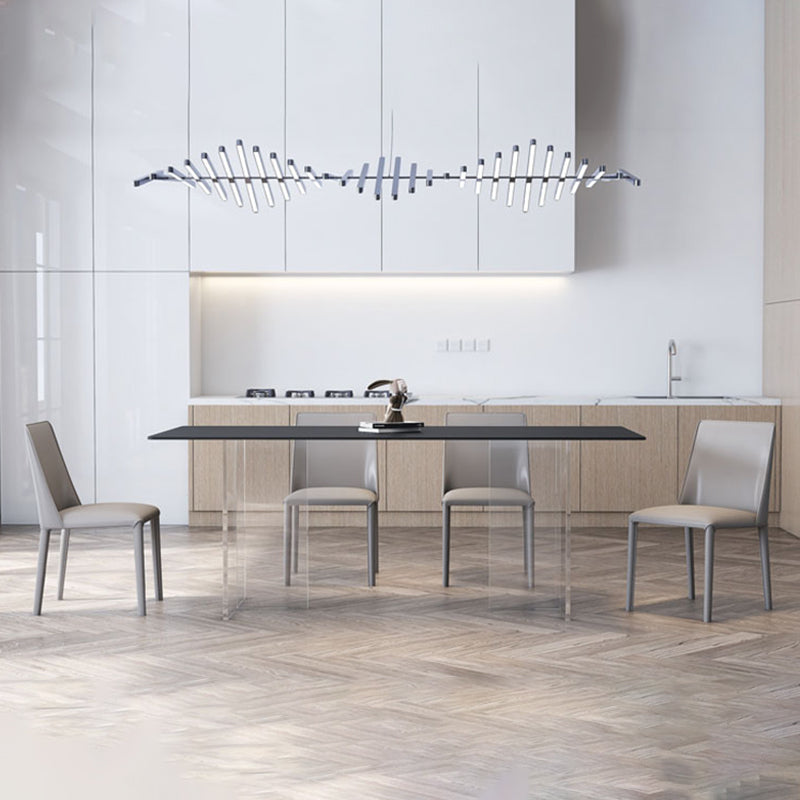Modern White Dining Room Table Rectangle Acrylic and Stone Double Pedestal Table Black Without Chairs Clearhalo 'Dining Tables & Seating' 'Dining Tables' 'dining_table' 'furn' 'furn_dining_table' 'Furniture' 'furniture_dining_table' 'Kitchen & Dining Furniture' 'kitchen' 'kitchen_dining_table' 4900433