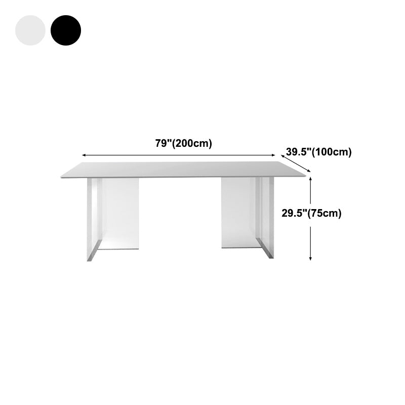 Modern White Dining Room Table Rectangle Acrylic and Stone Double Pedestal Table Clearhalo 'Dining Tables & Seating' 'Dining Tables' 'dining_table' 'furn' 'furn_dining_table' 'Furniture' 'furniture_dining_table' 'Kitchen & Dining Furniture' 'kitchen' 'kitchen_dining_table' 4900438