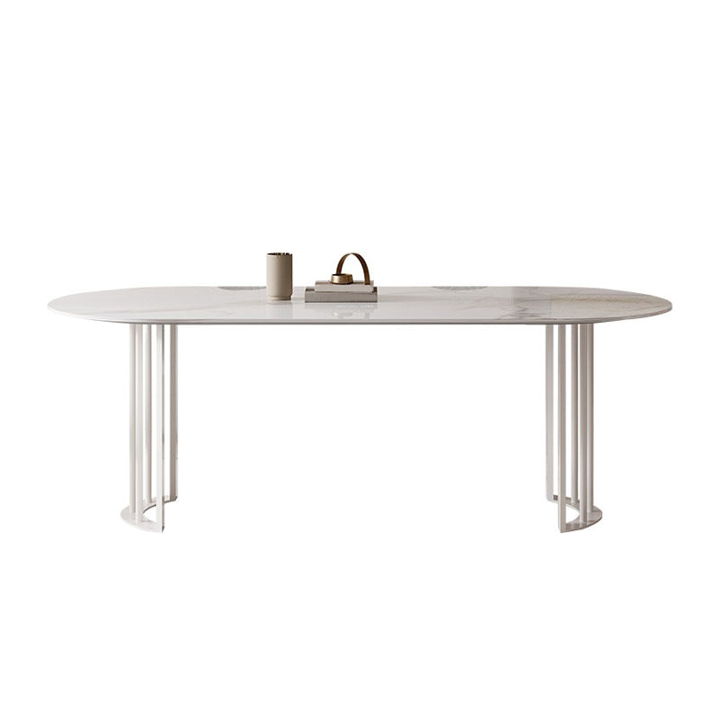 Simplicity Style Oval Double Furniture Stone Dining Table for Dining Room White Without Chairs Clearhalo 'Dining Tables & Seating' 'Dining Tables' 'dining_table' 'furn' 'furn_dining_table' 'Furniture' 'furniture_dining_table' 'Kitchen & Dining Furniture' 'kitchen' 'kitchen_dining_table' 4900476