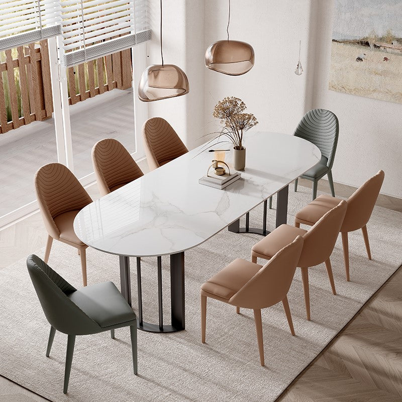 Simplicity Style Oval Double Furniture Stone Dining Table for Dining Room Clearhalo 'Dining Tables & Seating' 'Dining Tables' 'dining_table' 'furn' 'furn_dining_table' 'Furniture' 'furniture_dining_table' 'Kitchen & Dining Furniture' 'kitchen' 'kitchen_dining_table' 4900481