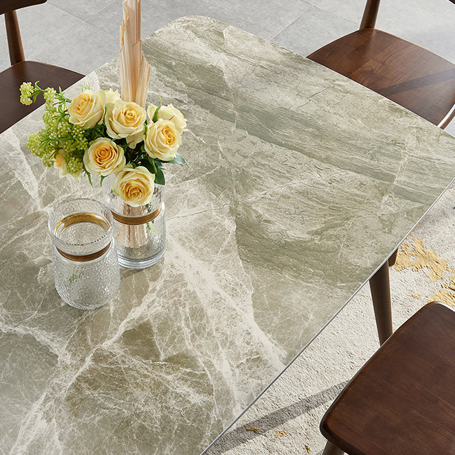 Solid Wood Contemporary Rectangular Dining Table Sintered Stone Top Table with Wood Legs Clearhalo 'Dining Tables & Seating' 'Dining Tables' 'dining_table' 'furn' 'furn_dining_table' 'Furniture' 'furniture_dining_table' 'Kitchen & Dining Furniture' 'kitchen' 'kitchen_dining_table' 4900493
