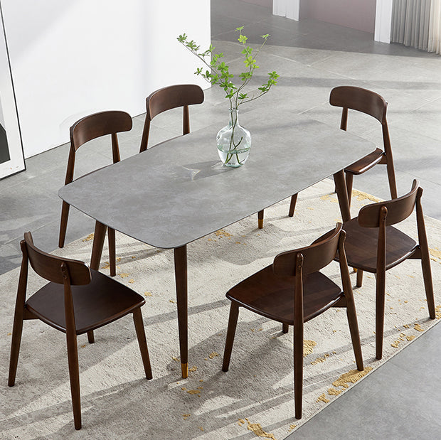 Solid Wood Contemporary Rectangular Dining Table Sintered Stone Top Table with Wood Legs Gray Without Chairs Clearhalo 'Dining Tables & Seating' 'Dining Tables' 'dining_table' 'furn' 'furn_dining_table' 'Furniture' 'furniture_dining_table' 'Kitchen & Dining Furniture' 'kitchen' 'kitchen_dining_table' 4900498