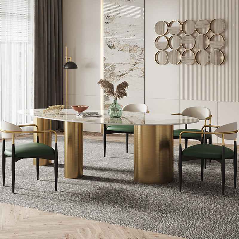 Metal Traditional Luxury Oval Indoor Table Marble Top Table with 3 Legs Clearhalo 'Dining Tables & Seating' 'Dining Tables' 'dining_table' 'furn' 'furn_dining_table' 'Furniture' 'furniture_dining_table' 'Kitchen & Dining Furniture' 'kitchen' 'kitchen_dining_table' 4900507
