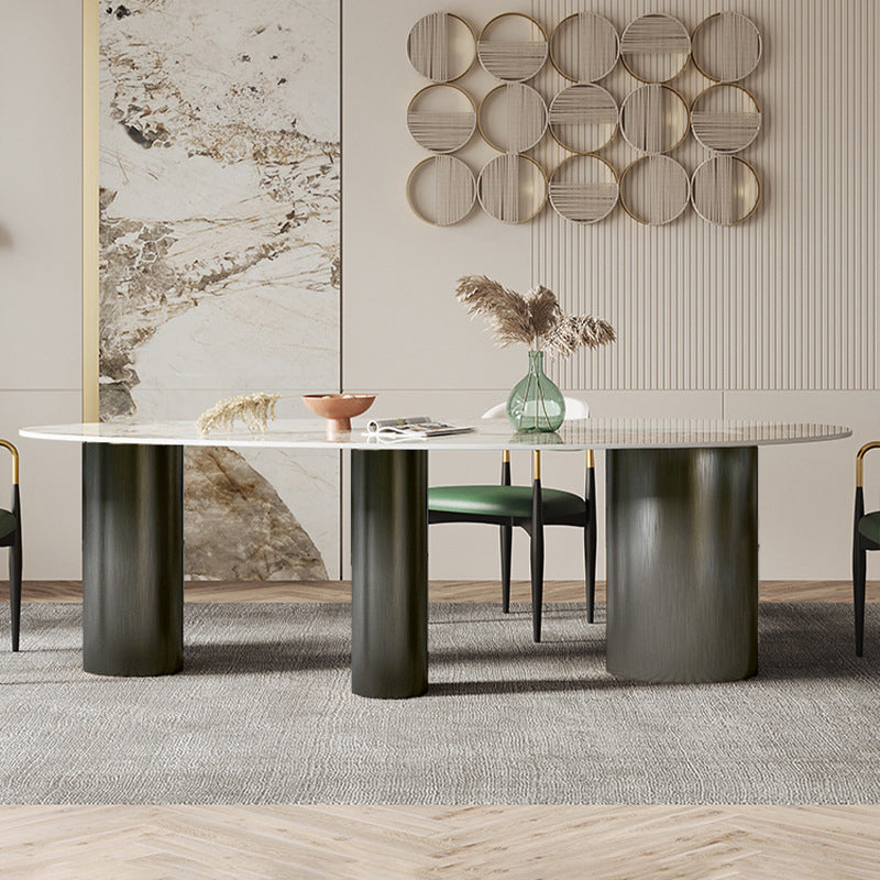 Metal Traditional Luxury Oval Indoor Table Marble Top Table with 3 Legs White-Black Without Chairs Clearhalo 'Dining Tables & Seating' 'Dining Tables' 'dining_table' 'furn' 'furn_dining_table' 'Furniture' 'furniture_dining_table' 'Kitchen & Dining Furniture' 'kitchen' 'kitchen_dining_table' 4900508