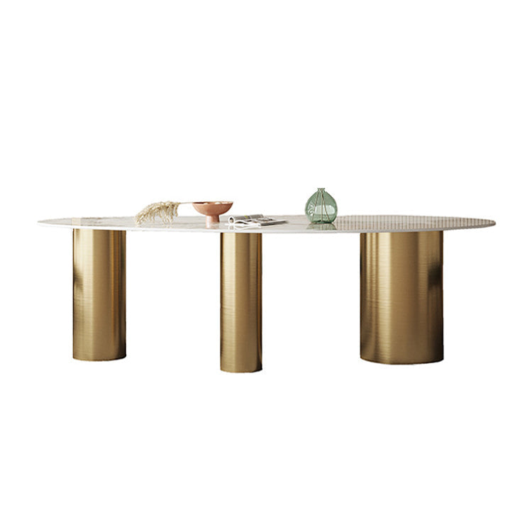 Metal Traditional Luxury Oval Indoor Table Marble Top Table with 3 Legs White-Gold Without Chairs Clearhalo 'Dining Tables & Seating' 'Dining Tables' 'dining_table' 'furn' 'furn_dining_table' 'Furniture' 'furniture_dining_table' 'Kitchen & Dining Furniture' 'kitchen' 'kitchen_dining_table' 4900509