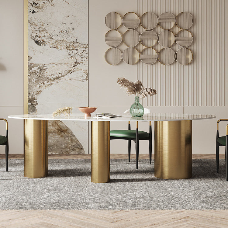 Metal Traditional Luxury Oval Indoor Table Marble Top Table with 3 Legs Clearhalo 'Dining Tables & Seating' 'Dining Tables' 'dining_table' 'furn' 'furn_dining_table' 'Furniture' 'furniture_dining_table' 'Kitchen & Dining Furniture' 'kitchen' 'kitchen_dining_table' 4900515