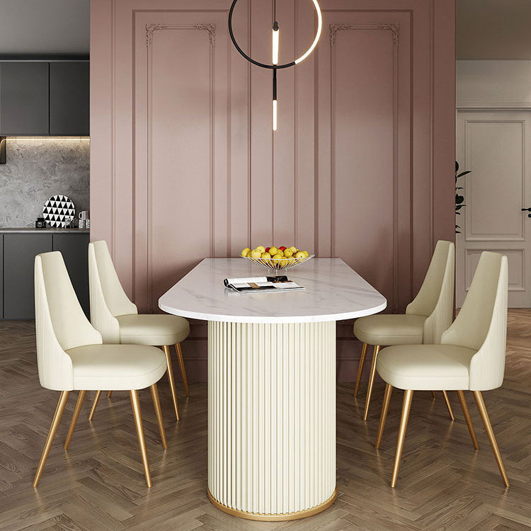 Metal Traditional Luxury Dining Table Free Form Sintered Stone Table with Double Pedestal White 70.9"L x 31.5"W x 29.5"H Without Chairs Clearhalo 'Dining Tables & Seating' 'Dining Tables' 'dining_table' 'furn' 'furn_dining_table' 'Furniture' 'furniture_dining_table' 'Kitchen & Dining Furniture' 'kitchen' 'kitchen_dining_table' 4900549