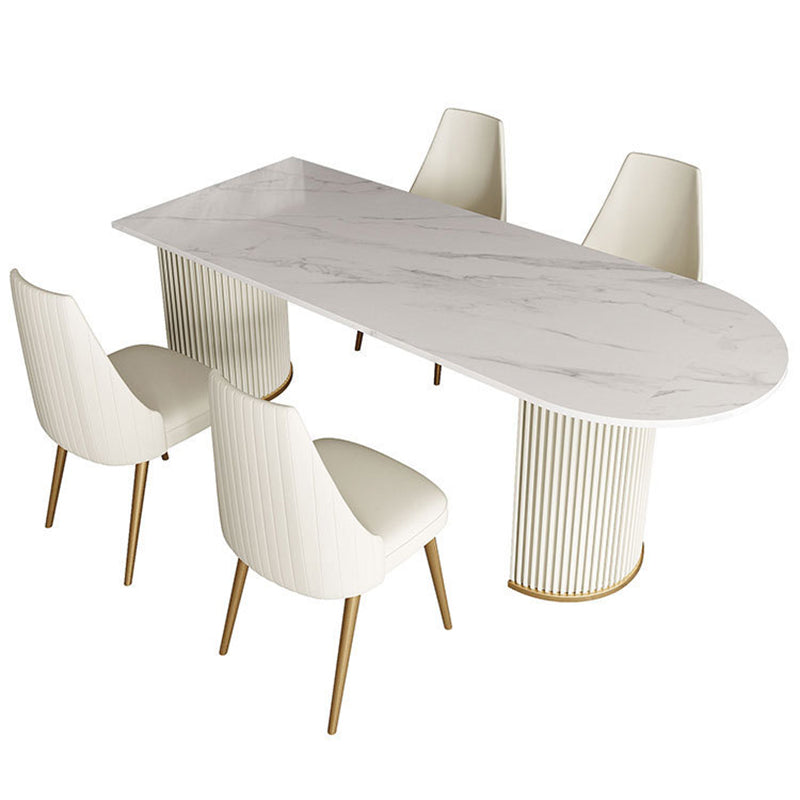 Metal Traditional Luxury Dining Table Free Form Sintered Stone Table with Double Pedestal Clearhalo 'Dining Tables & Seating' 'Dining Tables' 'dining_table' 'furn' 'furn_dining_table' 'Furniture' 'furniture_dining_table' 'Kitchen & Dining Furniture' 'kitchen' 'kitchen_dining_table' 4900556