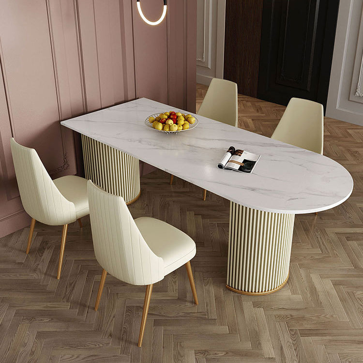 Metal Traditional Luxury Dining Table Free Form Sintered Stone Table with Double Pedestal Clearhalo 'Dining Tables & Seating' 'Dining Tables' 'dining_table' 'furn' 'furn_dining_table' 'Furniture' 'furniture_dining_table' 'Kitchen & Dining Furniture' 'kitchen' 'kitchen_dining_table' 4900557