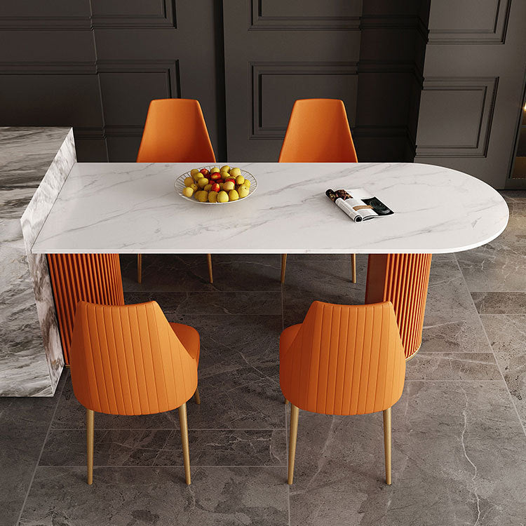 Metal Traditional Luxury Dining Table Free Form Sintered Stone Table with Double Pedestal Clearhalo 'Dining Tables & Seating' 'Dining Tables' 'dining_table' 'furn' 'furn_dining_table' 'Furniture' 'furniture_dining_table' 'Kitchen & Dining Furniture' 'kitchen' 'kitchen_dining_table' 4900558