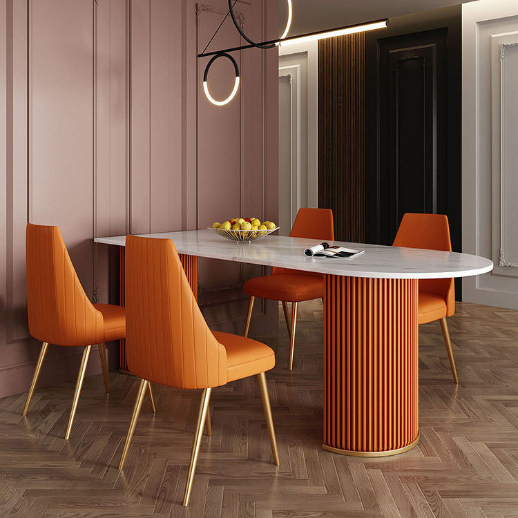 Metal Traditional Luxury Dining Table Free Form Sintered Stone Table with Double Pedestal Clearhalo 'Dining Tables & Seating' 'Dining Tables' 'dining_table' 'furn' 'furn_dining_table' 'Furniture' 'furniture_dining_table' 'Kitchen & Dining Furniture' 'kitchen' 'kitchen_dining_table' 4900560