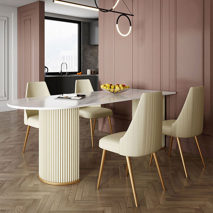 Metal Traditional Luxury Dining Table Free Form Sintered Stone Table with Double Pedestal Clearhalo 'Dining Tables & Seating' 'Dining Tables' 'dining_table' 'furn' 'furn_dining_table' 'Furniture' 'furniture_dining_table' 'Kitchen & Dining Furniture' 'kitchen' 'kitchen_dining_table' 4900561