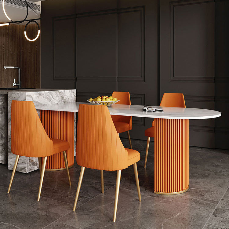 Metal Traditional Luxury Dining Table Free Form Sintered Stone Table with Double Pedestal Clearhalo 'Dining Tables & Seating' 'Dining Tables' 'dining_table' 'furn' 'furn_dining_table' 'Furniture' 'furniture_dining_table' 'Kitchen & Dining Furniture' 'kitchen' 'kitchen_dining_table' 4900562