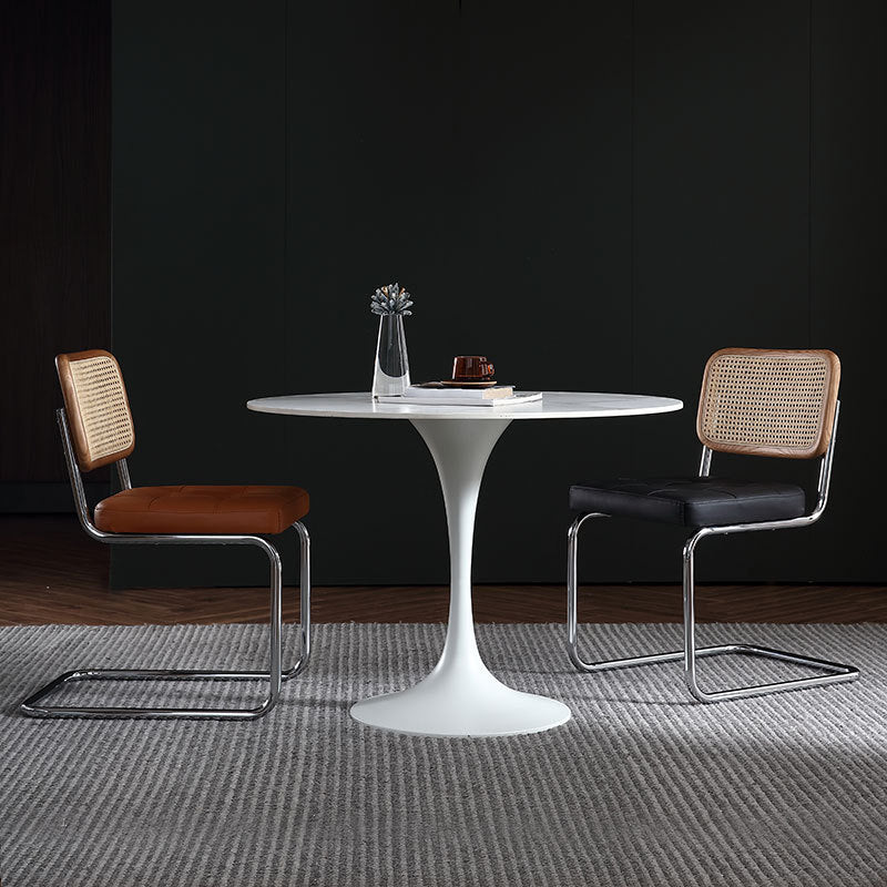 Stone Top Dining Table Modern Round Dining Table with Pedestal Base 39.4"L x 39.4"W x 29.5"H Without Chairs Clearhalo 'Dining Tables & Seating' 'Dining Tables' 'dining_table' 'furn' 'furn_dining_table' 'Furniture' 'furniture_dining_table' 'Kitchen & Dining Furniture' 'kitchen' 'kitchen_dining_table' 4900567
