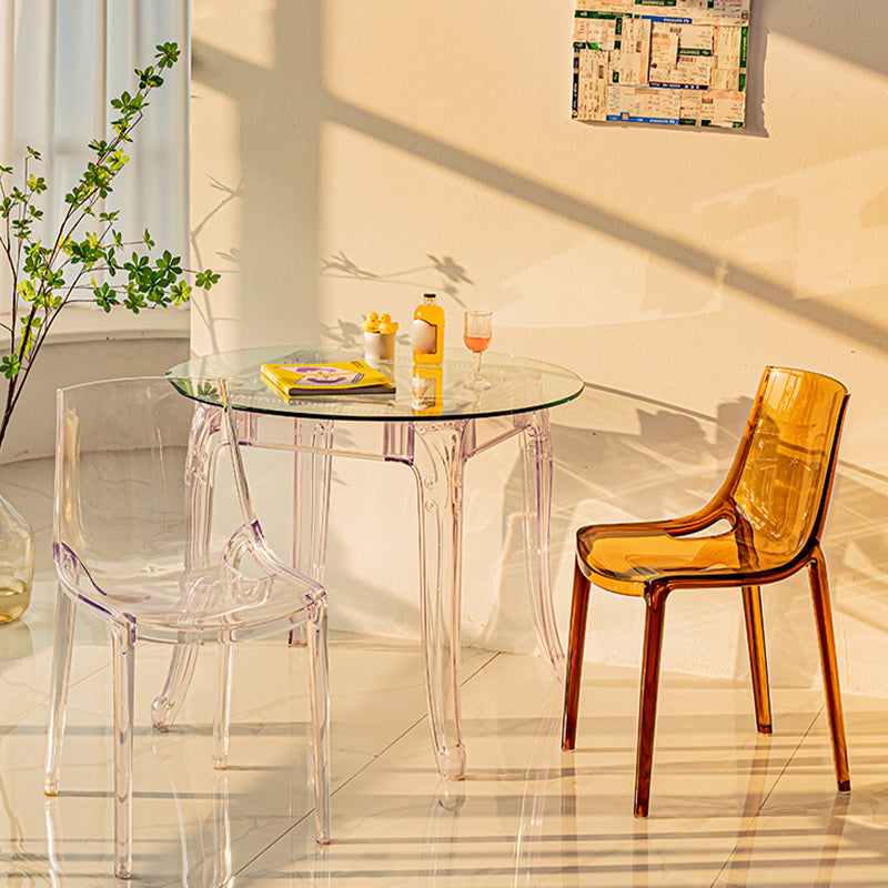 Modern Glass Dining Table Clear Dining Table with Plastic Base Round 35.4"L x 35.4"W x 29.5"H Without Chairs Clearhalo 'Dining Tables & Seating' 'Dining Tables' 'dining_table' 'furn' 'furn_dining_table' 'Furniture' 'furniture_dining_table' 'Kitchen & Dining Furniture' 'kitchen' 'kitchen_dining_table' 4900583