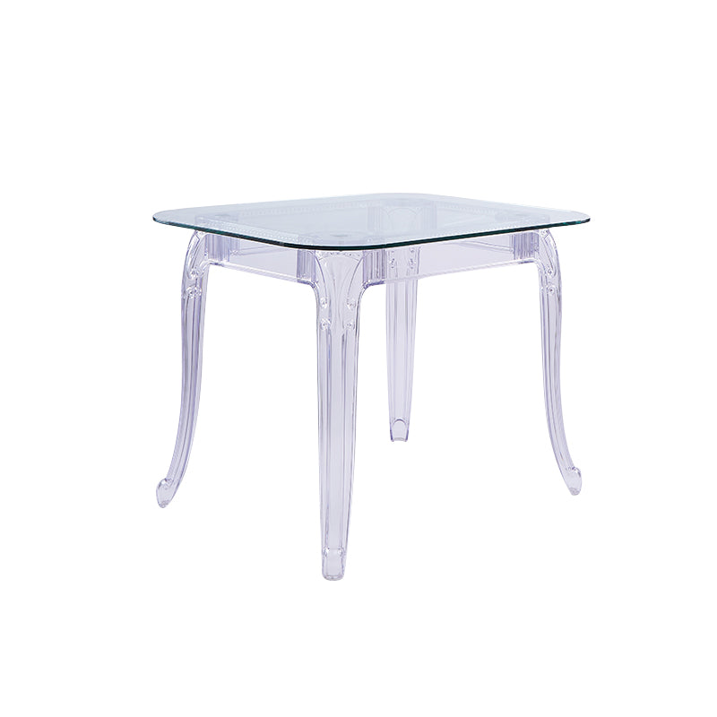 Modern Glass Dining Table Clear Dining Table with Plastic Base Square Without Chairs Clearhalo 'Dining Tables & Seating' 'Dining Tables' 'dining_table' 'furn' 'furn_dining_table' 'Furniture' 'furniture_dining_table' 'Kitchen & Dining Furniture' 'kitchen' 'kitchen_dining_table' 4900592