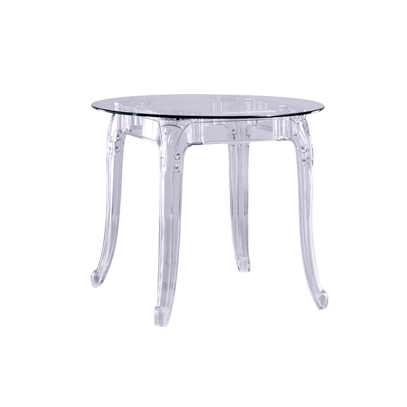Modern Glass Dining Table Clear Dining Table with Plastic Base Round 31.5"L x 31.5"W x 29.5"H Without Chairs Clearhalo 'Dining Tables & Seating' 'Dining Tables' 'dining_table' 'furn' 'furn_dining_table' 'Furniture' 'furniture_dining_table' 'Kitchen & Dining Furniture' 'kitchen' 'kitchen_dining_table' 4900593