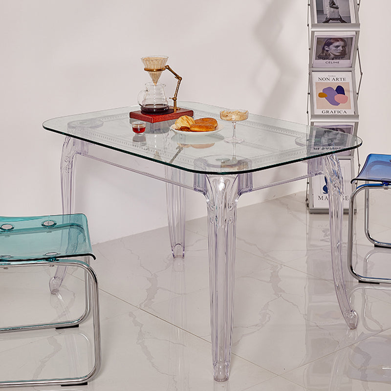 Modern Glass Dining Table Clear Dining Table with Plastic Base Clearhalo 'Dining Tables & Seating' 'Dining Tables' 'dining_table' 'furn' 'furn_dining_table' 'Furniture' 'furniture_dining_table' 'Kitchen & Dining Furniture' 'kitchen' 'kitchen_dining_table' 4900595