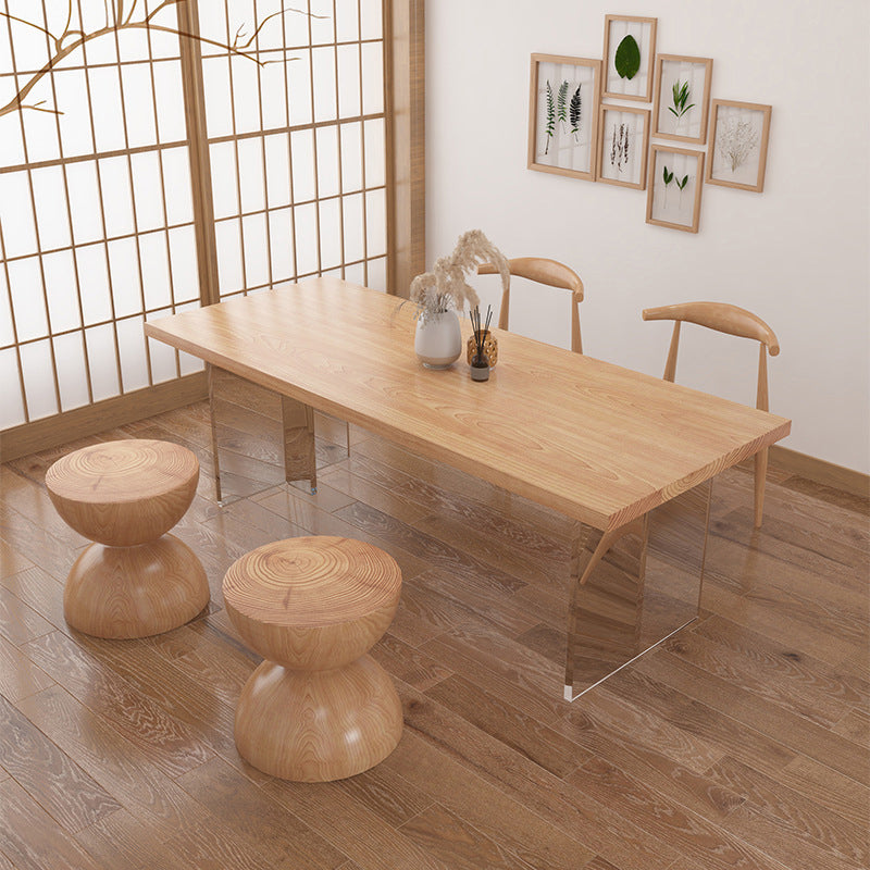 Pine Wood Top Dining Table Traditional Luxury Solid Wood Table with Sled Base 63"L x 27.6"W x 29.5"H Without Chairs Clearhalo 'Dining Tables & Seating' 'Dining Tables' 'dining_table' 'furn' 'furn_dining_table' 'Furniture' 'furniture_dining_table' 'Kitchen & Dining Furniture' 'kitchen' 'kitchen_dining_table' 4900603