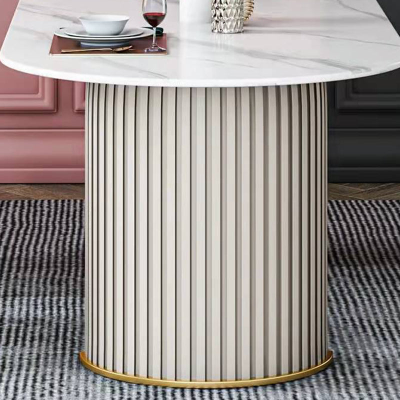 Oval Sintered Stone Dining Table Traditional Luxury Double Pedestal Table Clearhalo 'Dining Tables & Seating' 'Dining Tables' 'dining_table' 'furn' 'furn_dining_table' 'Furniture' 'furniture_dining_table' 'Kitchen & Dining Furniture' 'kitchen' 'kitchen_dining_table' 4900623
