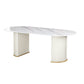 Oval Sintered Stone Dining Table Traditional Luxury Double Pedestal Table White 78.7"L x 31.5"W x 29.5"H Without Chairs Clearhalo 'Dining Tables & Seating' 'Dining Tables' 'dining_table' 'furn' 'furn_dining_table' 'Furniture' 'furniture_dining_table' 'Kitchen & Dining Furniture' 'kitchen' 'kitchen_dining_table' 4900624