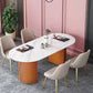 Oval Sintered Stone Dining Table Traditional Luxury Double Pedestal Table Clearhalo 'Dining Tables & Seating' 'Dining Tables' 'dining_table' 'furn' 'furn_dining_table' 'Furniture' 'furniture_dining_table' 'Kitchen & Dining Furniture' 'kitchen' 'kitchen_dining_table' 4900625