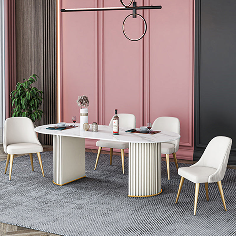 Oval Sintered Stone Dining Table Traditional Luxury Double Pedestal Table Clearhalo 'Dining Tables & Seating' 'Dining Tables' 'dining_table' 'furn' 'furn_dining_table' 'Furniture' 'furniture_dining_table' 'Kitchen & Dining Furniture' 'kitchen' 'kitchen_dining_table' 4900626