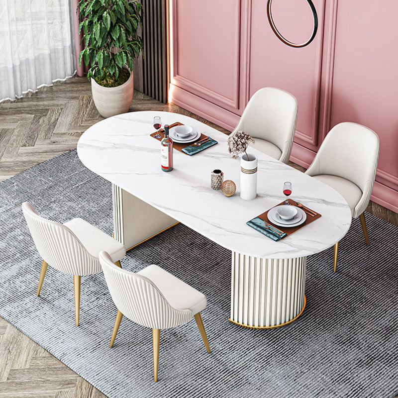 Oval Sintered Stone Dining Table Traditional Luxury Double Pedestal Table Clearhalo 'Dining Tables & Seating' 'Dining Tables' 'dining_table' 'furn' 'furn_dining_table' 'Furniture' 'furniture_dining_table' 'Kitchen & Dining Furniture' 'kitchen' 'kitchen_dining_table' 4900627