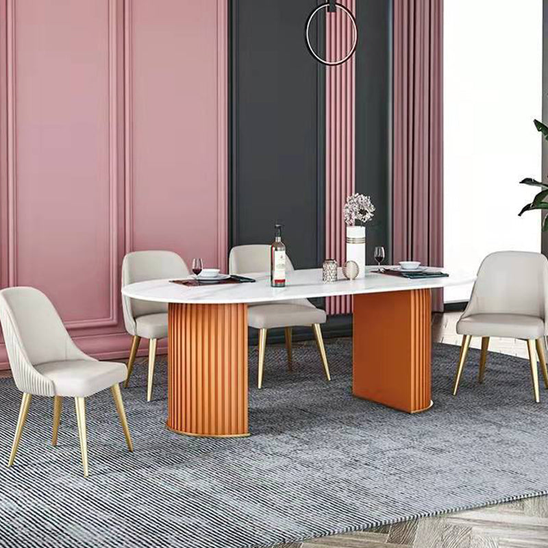 Oval Sintered Stone Dining Table Traditional Luxury Double Pedestal Table Clearhalo 'Dining Tables & Seating' 'Dining Tables' 'dining_table' 'furn' 'furn_dining_table' 'Furniture' 'furniture_dining_table' 'Kitchen & Dining Furniture' 'kitchen' 'kitchen_dining_table' 4900628