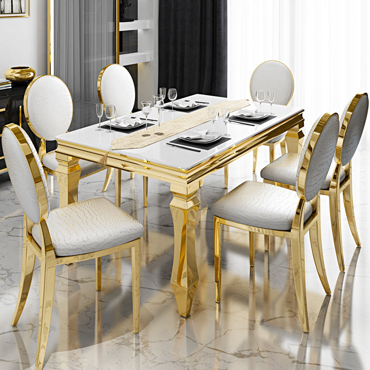 Metal Traditional Luxury Rectangle Indoor Table Glass Top Table with 4 Legs White Without Chairs Clearhalo 'Dining Tables & Seating' 'Dining Tables' 'dining_table' 'furn' 'furn_dining_table' 'Furniture' 'furniture_dining_table' 'Kitchen & Dining Furniture' 'kitchen' 'kitchen_dining_table' 4900633
