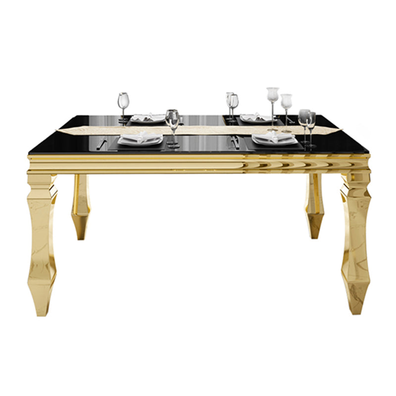 Metal Traditional Luxury Rectangle Indoor Table Glass Top Table with 4 Legs Black Without Chairs Clearhalo 'Dining Tables & Seating' 'Dining Tables' 'dining_table' 'furn' 'furn_dining_table' 'Furniture' 'furniture_dining_table' 'Kitchen & Dining Furniture' 'kitchen' 'kitchen_dining_table' 4900637