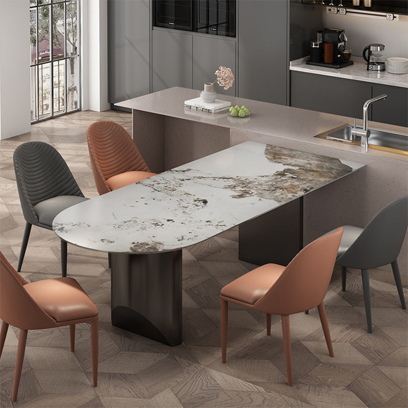 Sintered Stone Dining Table Traditional Luxury Double Pedestal Table for Kitchen Black 55.1"L x 31.5"W x 29.5"H Without Chairs Clearhalo 'Dining Tables & Seating' 'Dining Tables' 'dining_table' 'furn' 'furn_dining_table' 'Furniture' 'furniture_dining_table' 'Kitchen & Dining Furniture' 'kitchen' 'kitchen_dining_table' 4900643