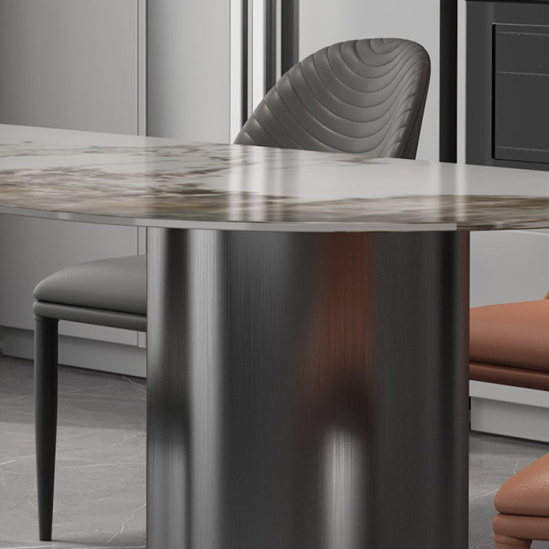 Sintered Stone Dining Table Traditional Luxury Double Pedestal Table for Kitchen Clearhalo 'Dining Tables & Seating' 'Dining Tables' 'dining_table' 'furn' 'furn_dining_table' 'Furniture' 'furniture_dining_table' 'Kitchen & Dining Furniture' 'kitchen' 'kitchen_dining_table' 4900645
