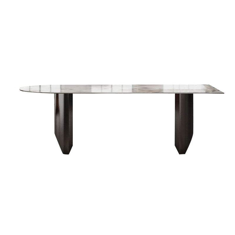 Sintered Stone Dining Table Traditional Luxury Double Pedestal Table for Kitchen Black Without Chairs Clearhalo 'Dining Tables & Seating' 'Dining Tables' 'dining_table' 'furn' 'furn_dining_table' 'Furniture' 'furniture_dining_table' 'Kitchen & Dining Furniture' 'kitchen' 'kitchen_dining_table' 4900646