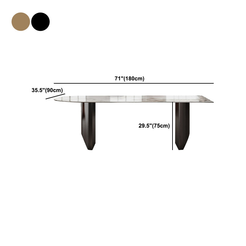 Sintered Stone Dining Table Traditional Luxury Double Pedestal Table for Kitchen Clearhalo 'Dining Tables & Seating' 'Dining Tables' 'dining_table' 'furn' 'furn_dining_table' 'Furniture' 'furniture_dining_table' 'Kitchen & Dining Furniture' 'kitchen' 'kitchen_dining_table' 4900652