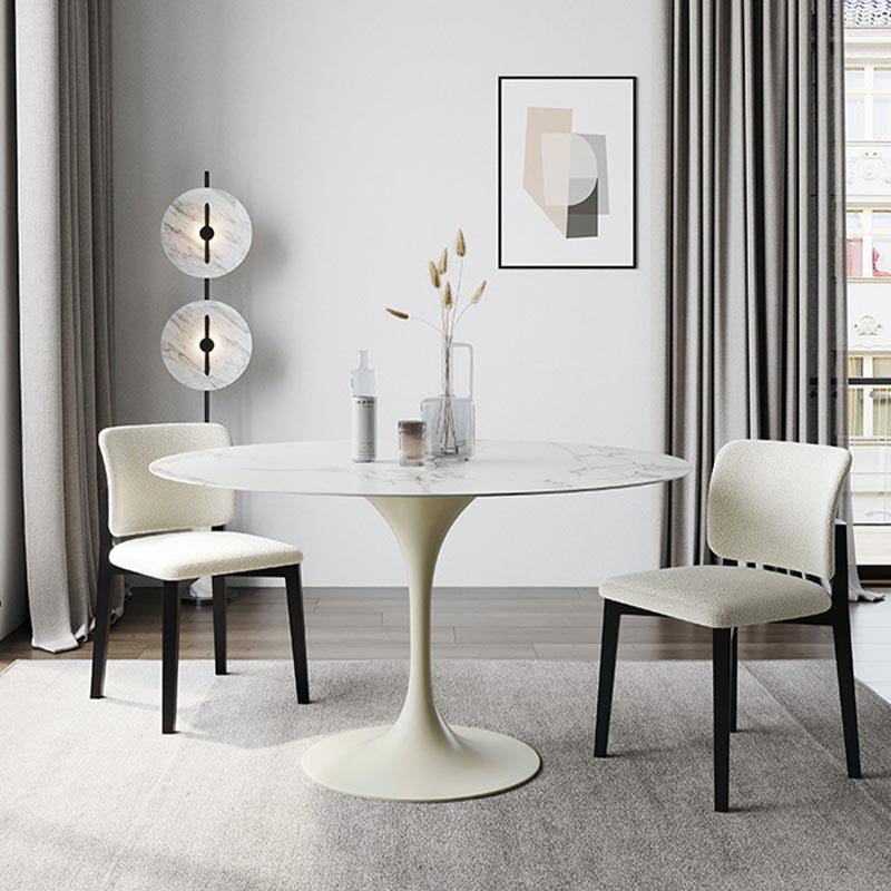 Stone Top Dining Table Modern Round Table with Pedestal Base 47.2"L x 47.2"W x 29.5"H Without Chairs Clearhalo 'Dining Tables & Seating' 'Dining Tables' 'dining_table' 'furn' 'furn_dining_table' 'Furniture' 'furniture_dining_table' 'Kitchen & Dining Furniture' 'kitchen' 'kitchen_dining_table' 4900655