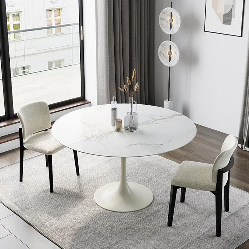 Stone Top Dining Table Modern Round Table with Pedestal Base 43.3"L x 43.3"W x 29.5"H Without Chairs Clearhalo 'Dining Tables & Seating' 'Dining Tables' 'dining_table' 'furn' 'furn_dining_table' 'Furniture' 'furniture_dining_table' 'Kitchen & Dining Furniture' 'kitchen' 'kitchen_dining_table' 4900656