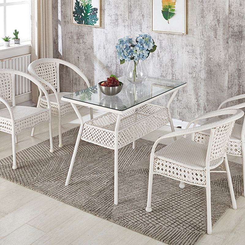 Rattan Contemporary Rectangular Dining Table Glass Top Table for Dining Room White Without Chairs Clearhalo 'Dining Tables & Seating' 'Dining Tables' 'dining_table' 'furn' 'furn_dining_table' 'Furniture' 'furniture_dining_table' 'Kitchen & Dining Furniture' 'kitchen' 'kitchen_dining_table' 4900674
