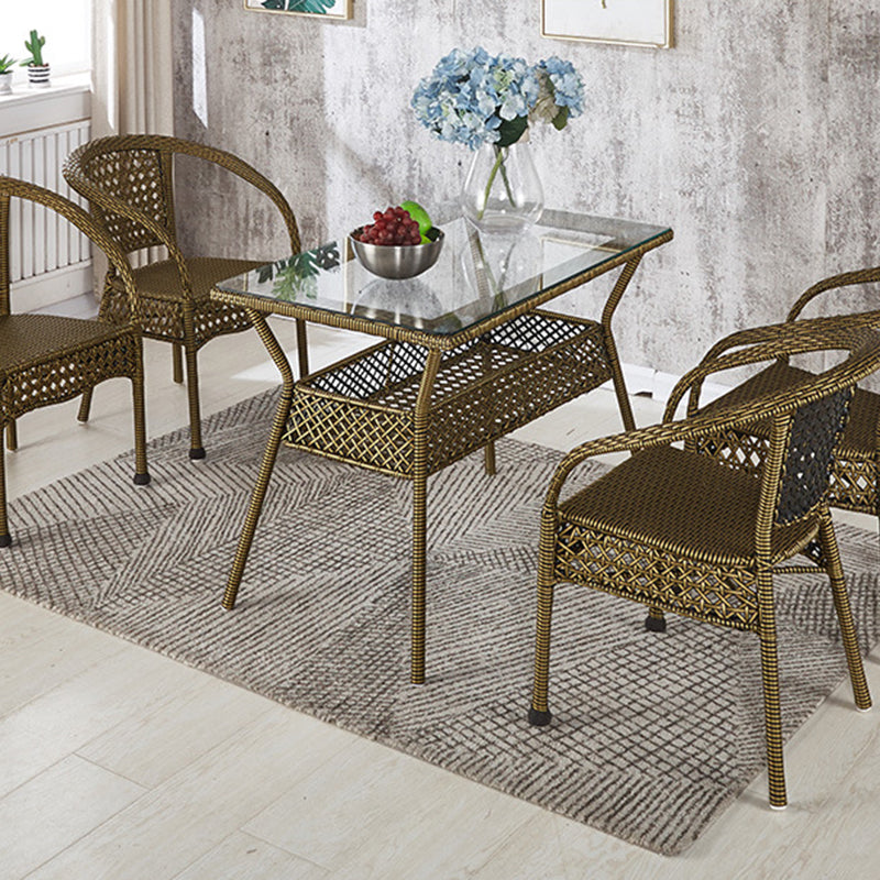Rattan Contemporary Rectangular Dining Table Glass Top Table for Dining Room Green Without Chairs Clearhalo 'Dining Tables & Seating' 'Dining Tables' 'dining_table' 'furn' 'furn_dining_table' 'Furniture' 'furniture_dining_table' 'Kitchen & Dining Furniture' 'kitchen' 'kitchen_dining_table' 4900675