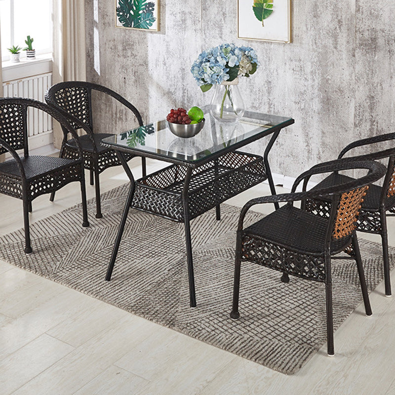 Rattan Contemporary Rectangular Dining Table Glass Top Table for Dining Room Black Without Chairs Clearhalo 'Dining Tables & Seating' 'Dining Tables' 'dining_table' 'furn' 'furn_dining_table' 'Furniture' 'furniture_dining_table' 'Kitchen & Dining Furniture' 'kitchen' 'kitchen_dining_table' 4900676
