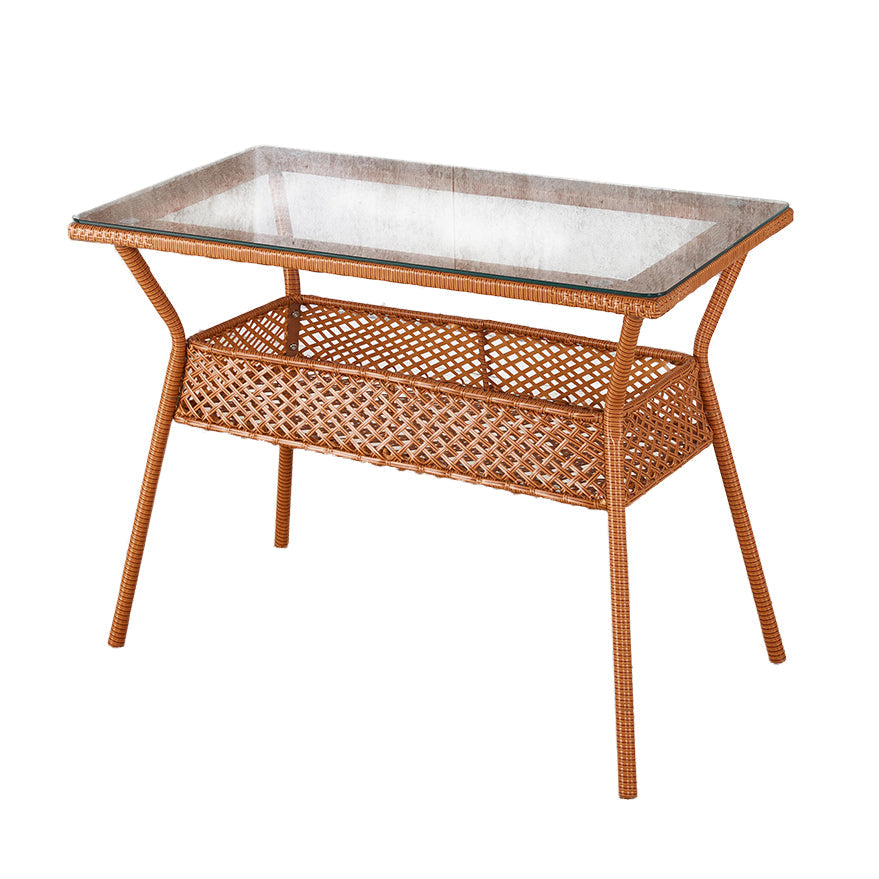 Rattan Contemporary Rectangular Dining Table Glass Top Table for Dining Room Orange 39.4"L x 23.6"W x 29.5"H Without Chairs Clearhalo 'Dining Tables & Seating' 'Dining Tables' 'dining_table' 'furn' 'furn_dining_table' 'Furniture' 'furniture_dining_table' 'Kitchen & Dining Furniture' 'kitchen' 'kitchen_dining_table' 4900677