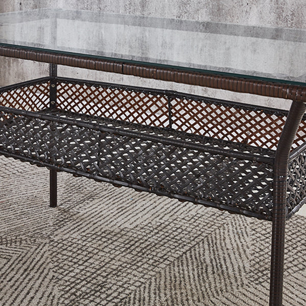 Rattan Contemporary Rectangular Dining Table Glass Top Table for Dining Room Clearhalo 'Dining Tables & Seating' 'Dining Tables' 'dining_table' 'furn' 'furn_dining_table' 'Furniture' 'furniture_dining_table' 'Kitchen & Dining Furniture' 'kitchen' 'kitchen_dining_table' 4900680