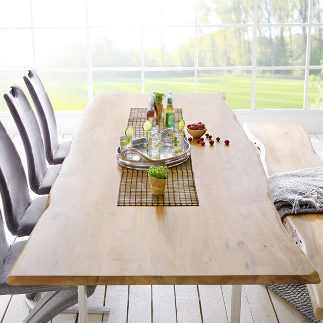 Modern Pine Wood Table for Restaurant Rectangle Dining Table with Silver Double Pedestal Clearhalo 'Dining Tables & Seating' 'Dining Tables' 'dining_table' 'furn' 'furn_dining_table' 'Furniture' 'furniture_dining_table' 'Kitchen & Dining Furniture' 'kitchen' 'kitchen_dining_table' 4900689