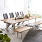 Modern Pine Wood Table for Restaurant Rectangle Dining Table with Silver Double Pedestal Clearhalo 'Dining Tables & Seating' 'Dining Tables' 'dining_table' 'furn' 'furn_dining_table' 'Furniture' 'furniture_dining_table' 'Kitchen & Dining Furniture' 'kitchen' 'kitchen_dining_table' 4900693