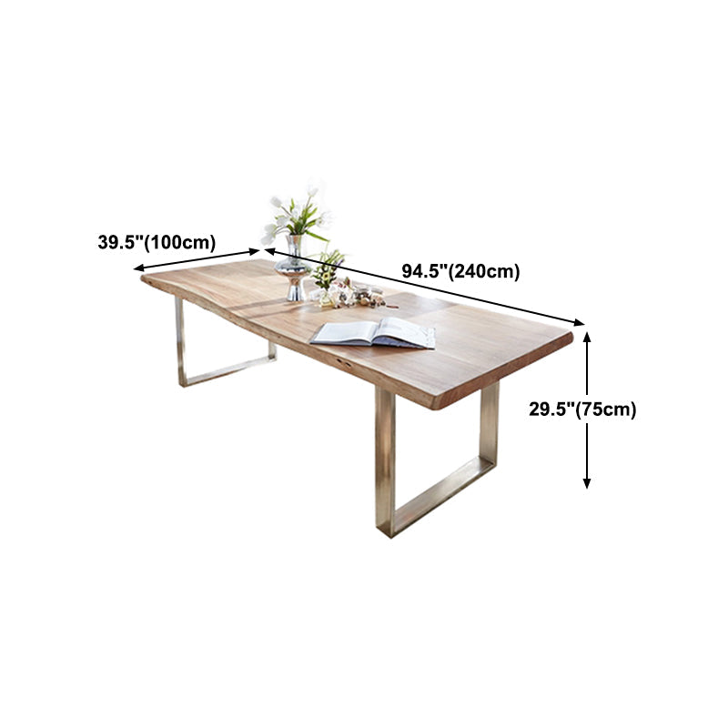 Modern Pine Wood Table for Restaurant Rectangle Dining Table with Silver Double Pedestal Clearhalo 'Dining Tables & Seating' 'Dining Tables' 'dining_table' 'furn' 'furn_dining_table' 'Furniture' 'furniture_dining_table' 'Kitchen & Dining Furniture' 'kitchen' 'kitchen_dining_table' 4900703