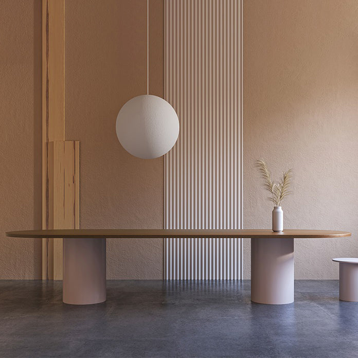Contemporary Wood Top Oval Dinette Table White Base Dining Table for Living Room Brown 70.9"L x 31.5"W x 29.5"H Without Chairs Clearhalo 'Dining Tables & Seating' 'Dining Tables' 'dining_table' 'furn' 'furn_dining_table' 'Furniture' 'furniture_dining_table' 'Kitchen & Dining Furniture' 'kitchen' 'kitchen_dining_table' 4900708