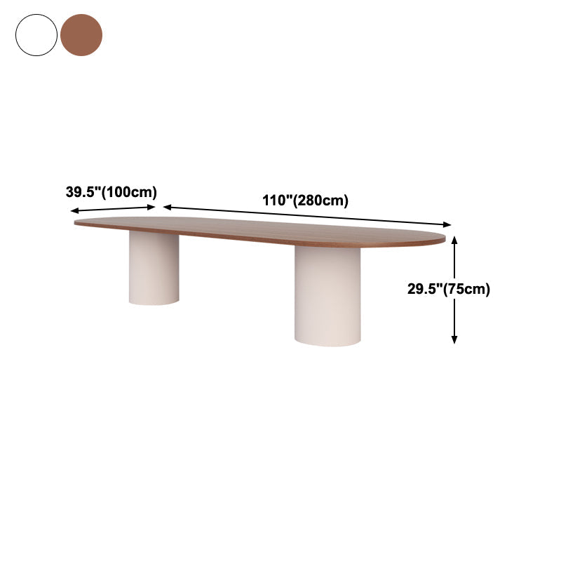 Contemporary Wood Top Oval Dinette Table White Base Dining Table for Living Room Clearhalo 'Dining Tables & Seating' 'Dining Tables' 'dining_table' 'furn' 'furn_dining_table' 'Furniture' 'furniture_dining_table' 'Kitchen & Dining Furniture' 'kitchen' 'kitchen_dining_table' 4900719